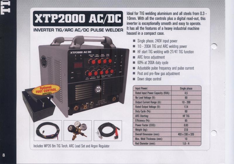 Tig welder new Strata XTP2000 AC/DC inverter tig/arc pulse, single phase, variable amp torch, 2 year warranty