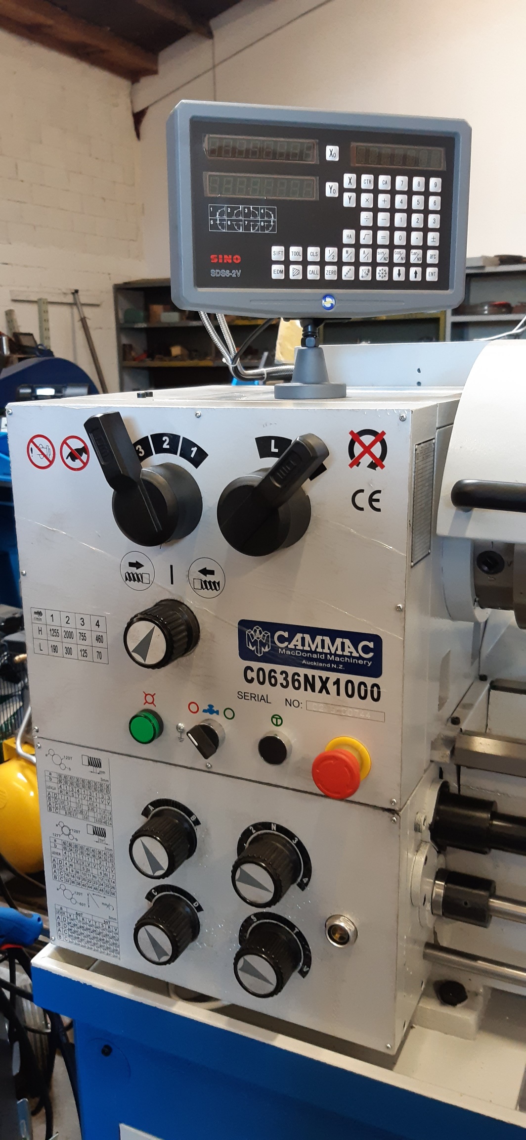 Lathe Cammac CO636N/1000 New  single phase 2hp, 52mm spindle, 360swing (480 in gap) 1000mm between centres, DRO coolant pump, light, foot brake, steadies