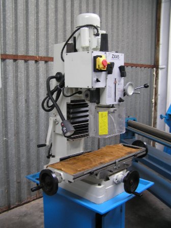 Drill/Mill New ZX45, 60-1600rpm, 1.5hp single phase, coolant pump, light, stand, MT4 arbor, drill chuck, geared head rotates 90deg, dovetail column